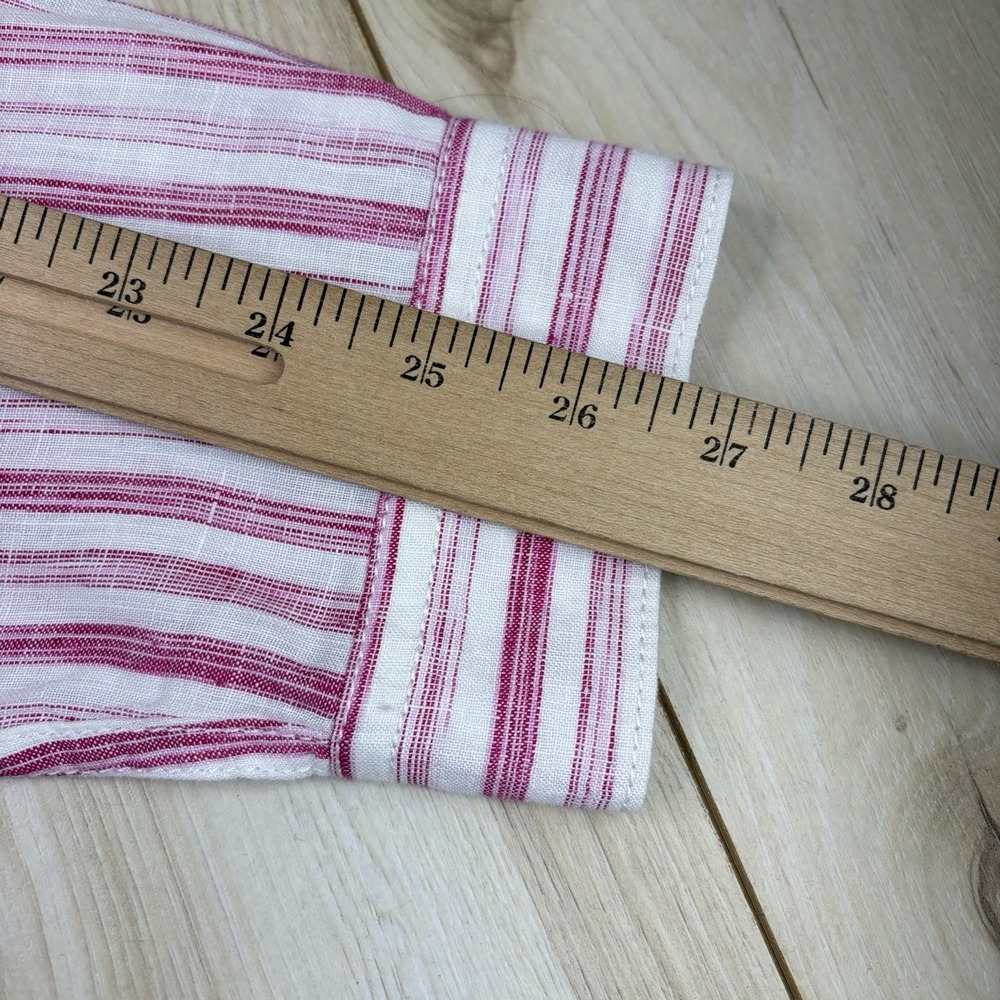 Tommy Bahama Mens 100% Linen Button Up Striped Shirt Large Long Sleeve Red White - Picture 9 of 14